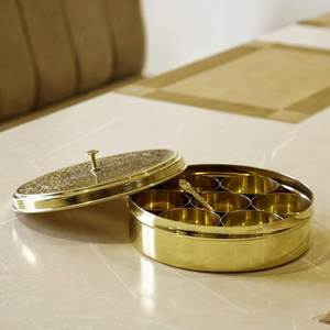 Decorative Indian Brass Condiment <b>Box</b> with <b>Removable</b> Spice Containers Handmade Kitchen Organizer Export Quality Bulk Supply - Product Image 6