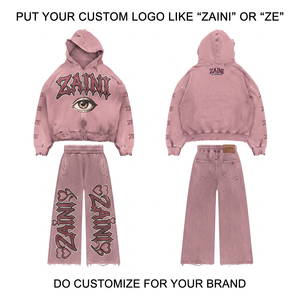 ZAINI Premium 350 grammes Polaire Coton Orange Noir Survêtement Homme Hiver Streetwear Respirant Strass Thermocollés sur le Devant - Product Image 1