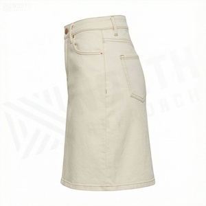 Jupe crayon mini en denim taille haute pour femme avec poches, couleur unie, tissu tissé, toutes saisons - Product Image 2