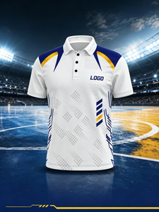 Easy White Background Navy Blue Golden Edge Gradient Solid Embroidered Pocket Custom Collar Athletic Short Sleeve Lightweight - Product Image 3