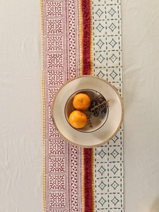 Double Layer Premium Slub <b>Canvas</b> Block <b>Printed</b> Table RunnerFloral Table Runner Tassel Woven Damask Style Maroon Dining - Product Image 5