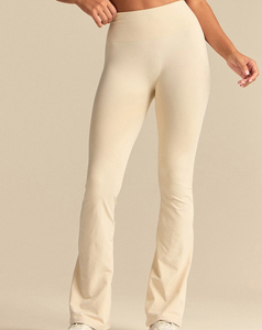 Leggings de Yoga de Cintura Alta para Mujer, Corte Acampanado, Color Crema Sólido, Spandex y Nailon, Elásticos en Cuatro Direcciones, Cintura Elástica, Sin Costuras, 220 g - Product Image 1