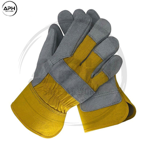 Guantes de Trabajo Industriales de Lona Amarilla Resistentes, con Refuerzo de Cuero en el Pulgar y la Palma, Correa de Muñeca Ajustable - Product Image 3