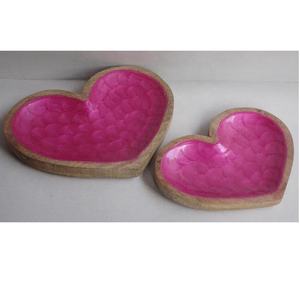 Juego de cuencos para servir con diseño de corazón orgánico, bandeja de cocina anidada hecha de material metálico de madera de mango duradero - Product Image 2