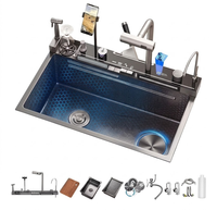 Évier multifonctionnel, acier inoxydable 304, évier de cuisine à cuve unique, évier LED, évier piano