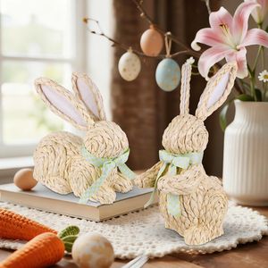 Set di 2 Coniglietti Pasquali in Vimini, Decorazioni per Centrotavola, Arredamento Primaverile Rustico per Interni, Coniglietti Pasquali 2022 - Product Image 4