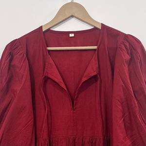 Vestido Midi Informal de Algodón para Mujer con Mangas Abullonadas, Cintura Imperio, Estilo Babydoll, Vestido de Verano, 100% Algodón, Corte Holgado, Cuello en V, Túnica - Product Image 2