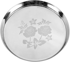 Assiette de dîner/mariage en acier inoxydable écologique, impression laser, épaisse, taille moyenne, Kanchan Bhojan Thali, style indien vintage - Product Image 1