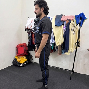 Ensemble de maillot de baseball rayé bleu clair pour homme, manches courtes, col en V, boutonné, uniforme - Product Image 4
