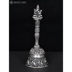 กระดิ่งทองเหลืองดีไซน์หรู4นิ้วพร้อมแผ่นชุบเงินสำหรับบ้านและวิหารผลิตในอินเดีย - Product Image 4