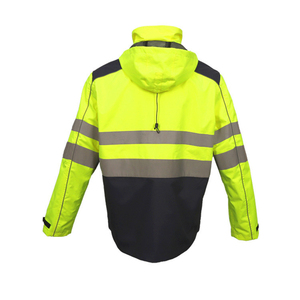 Veste de sécurité réfléchissante haute visibilité en polyester, entièrement zippée, imperméable, à capuche, vêtements de travail, veste de pluie pour la construction - Product Image 2