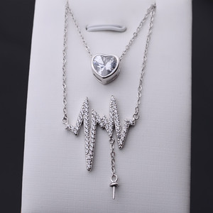 Collar con Colgante de ECG de Plata S925 con Cadena para Clavícula, Accesorios Semiterminados para Mujer, Bandeja Hueca para Perlas 276 - Product Image 2