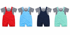 Striped Cotton Boys Clothing Set <b>Short</b> Sleeve T Shirt Denim Overalls Outfit Casual <b>Toddler</b> Wear - Product Image 5