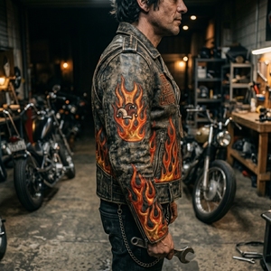 OEM Custom Men Distressed Leather Motorcycle <b>Jacket</b> Heavy Clown Embroidery <b>Punk</b> Flame Biker Coat Streetwear Wholesale - Product Image 3