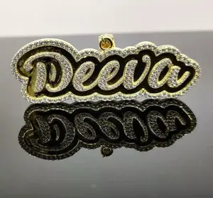 Collar Hip Hop con Colgante de Letra Personalizada con Moissanita, Chapado en Oro sobre Plata de Ley 925, con Diamantes Tishya para Mujer, 20 g - Product Image 1