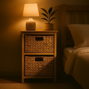 Bohemian Natural Water Hyacinth Eco-Friendly Wooden <b>Storage</b> Cabinet with Woven Baskets and Multifunctional Organizer - Product Image 5