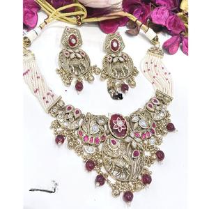 Magnifique ensemble collier et boucles d'oreilles Pachi Kundan en moissanite plaqué or de qualité supérieure pour femme, idéal pour les mariages et les fêtes - Product Image 2