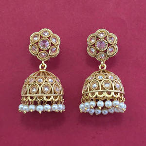 Dernières boucles d'oreilles Jhumki artisanales de qualité export, plaquées or, 233086 - Product Image 3