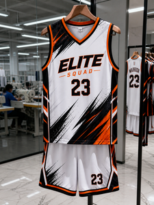 ชุดยูนิฟอร์มบาสเก็ตบอลสีดำส้มขาว Elite Squad พร้อมดีไซน์ลายสาดสีทันสมัย เสื้อเจอร์ซีย์ทรงแอธเลติกและกางเกงขาสั้นสำหรับมืออาชีพ - Product Image 5