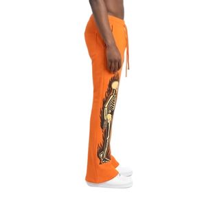 Custom Skeleton Graphic Flare Sweatpants Streetwear Flame Print Stacked Joggers Men Women Fleece Bell Bottom Trousers - Product Image 3