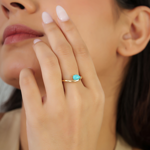 <b>Fine</b> New Collection of Handmade Pear Cut Turquoise Gemstone Wavy Curve <b>Ring</b> 18K Solid Yellow Gold Stackable Jewelry Manufacturer - Product Image 4