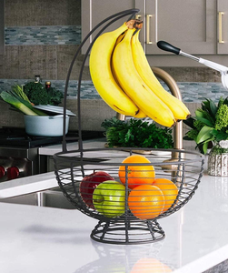 Fruit and <b>Vegetable</b> Basket Metal Wire Chrome Finish Metal Fruit Basket Bowl with Banana Tree Hanger <b>Stand</b> for Home and Kitchen - Product Image 2