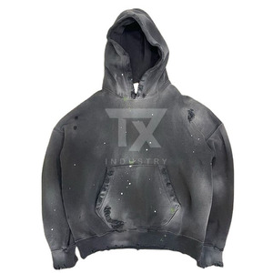 Sweat à capuche oversize en molleton noir délavé avec impression numérique de logo personnalisé - Product Image 3
