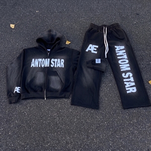 Custom Printed Black Winter Heavyweight <b>Plus</b> <b>Size</b> Hooded Tracksuit <b>Set</b> Hoodie <b>Jogger</b> Pants Solid Bold Text Logo Unisex Casual - Product Image 1