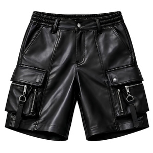 <b>White</b> Real Genuine Leather Cargo <b>Shorts</b> Custom Multi Zipper Pocket Elastic Waist <b>Biker</b> <b>Shorts</b> Wholesale High Quality <b>Shorts</b> - Product Image 3
