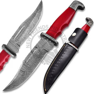 Cuchillo Bowie de Acero de Damasco de 11 Pulgadas, Nuevo y Personalizable, con Empuñadura de Resina Roja, Cuchillo de Caza de Hoja Fija Coleccionable para Exteriores - Product Image 4