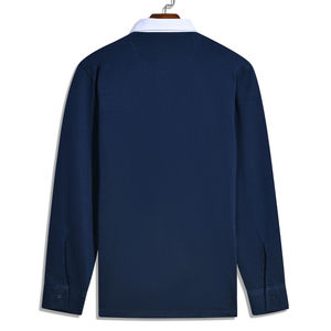 Polo de rugby pour homme 100 % coton, personnalisable, couleur moutarde unie, col contrastant, design teint uni écologique - Product Image 4