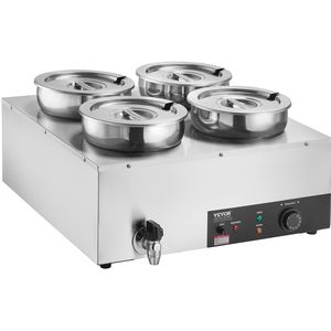 Scaldavivande Elettrico Commerciale con Quattro Pentole in Acciaio Inox da 7,4QT, Regolazione Temperatura 86-185°F, Attrezzatura per Mantenimento Calore - Product Image 1