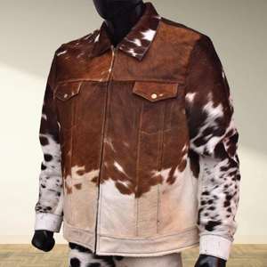 Veste en cuir de cow-boy avec franges pour homme, en cuir de vache véritable, poches avant, fermeture éclair authentique, matelassage intérieur - Product Image 3