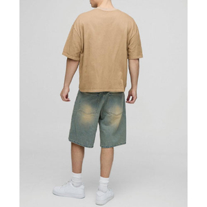 Mens Denim Shorts <b>Elastic</b> <b>Waist</b> Mid Rise Woven Casual Loose Summer Bottoms with Washed Finish and Comfortable Fit - Product Image 2