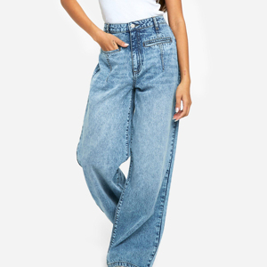 High Waist Womens Wide Leg <b>Denim</b> Jeans Pleated Loose Baggy Blue Pants Light Wash <b>Stretch</b> Trousers - Product Image 4