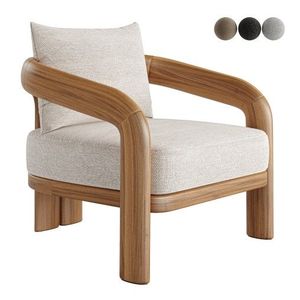 Sillón Curvo Kaelora en Madera de Teca Sólida con Brazos Esculpidos y Cojín de Textura Suave para Interiores Contemporáneos y Relajantes - Product Image 1