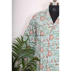 ชุดเดรสผ้าฝ้ายอินเดีย เสื้อเชิ้ตผู้หญิง เสื้อผ้าฝ้ายพิมพ์ลายทำมือ เสื้อเชิ้ตผ้าฝ้ายโบฮีเมียน พิมพ์ลาย  เสื้อผ้าผู้หญิงไซส์ใหญ่ - Product Image 2