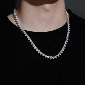 VVS Moissanite Heart Tennis Chain 925 Sterling <b>Silver</b> Rhodium Plated Iced Out Halo Link <b>Choker</b> Necklace Hip Hop Unisex Jewelry - Product Image 4