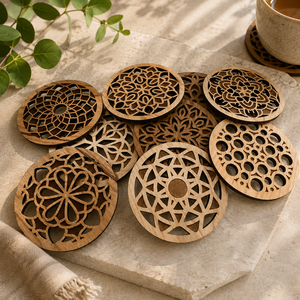 Geometric Spiral Laser Cut Solid Wood Coaster Handcrafted Heat Resistant Drink Mat <b>Table</b> <b>Protector</b> Coffee Tea Cup Holder - Product Image 5
