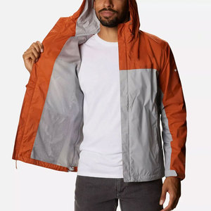 <b>Men's</b> Orange Gray Hooded <b>Waterproof</b> <b>Jacket</b> Casual Outdoor Windbreaker Zipper Closure Polyester Shell Autumn Wear Rain <b>Jacket</b> - Product Image 2