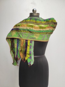 Ethnic Geometric Printed <b>Green</b> <b>Silk</b> Scarf Square Shape Multi-Functional Fashion for Women All Seasons - Product Image 6