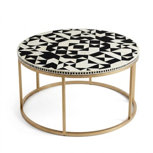 Table basse carrée bleu marine en os incrusté, style marocain, motif floral en résine, pour salon, mobilier et décoration, vente en gros - Product Image 5