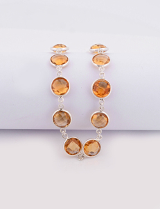 HoneyYellow Handcrafted Natural Citrine <b>Gemstone</b> <b>Bracelet</b> 925 Sterling Silver Round Faceted Stone Jewelry Adjustable Link Chain - Product Image 5