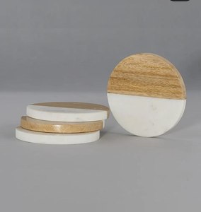 Ensemble de sous-verres en bois naturel et marbre, tapis de table antidérapants pour la protection des verres à café et à vin, finition polie, vaisselle, dessous de verre - Product Image 1