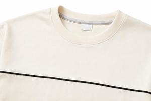 T-shirt à manches courtes pour homme, couleur claire, coupe ample, avec bordure contrastée, t-shirt oversize, col rond, coton tricoté, vêtements décontractés - Product Image 5