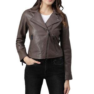New Design Budget Friendly Women Leather Crop Jacket Fashion Outfit Solid Color Women Leather Crop Jacket OEM Serviced - Product Image 1
