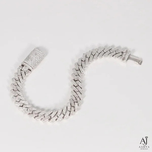 AARVA JEWELS Pulsera de Cadena Cubana de Plata S925 con Moissanita, Chapada en Rodio, Joyería Hip Hop Unisex para Regalo y Ocasiones Festivas - Product Image 3