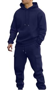 Conjunto Deportivo para Hombre, Transpirable, con Lavado Ácido, Logotipo Personalizado, Color Azul, Corte Ajustado, Sudadera con Capucha y Pantalones Joggers, Bolsillo Canguro, 4 Bolsillos - Product Image 2
