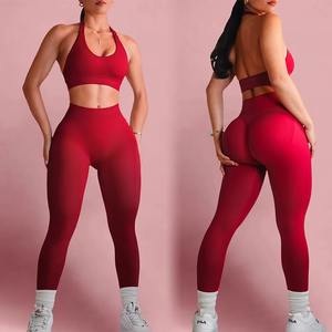 Ensembles de sport pour femmes : soutien-gorge de sport à bretelles halter et shorts de yoga sans coutures - Product Image 6