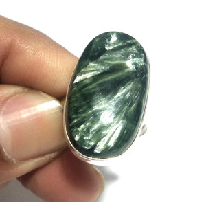 Bague en argent sterling 925 avec cabochon de séraphinite verte naturelle, motif floral bohème fait main, pierre précieuse de déclaration, vente en gros - Product Image 4